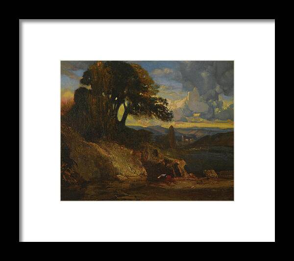 Alexandre-gabriel Decamps Framed Print featuring the painting Landscape at sunset by Alexandre-Gabriel Decamps