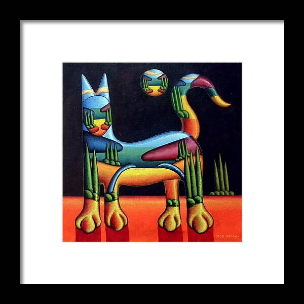 Landscape Framed Print featuring the painting Landscape in cat in landscape by Alan Kenny