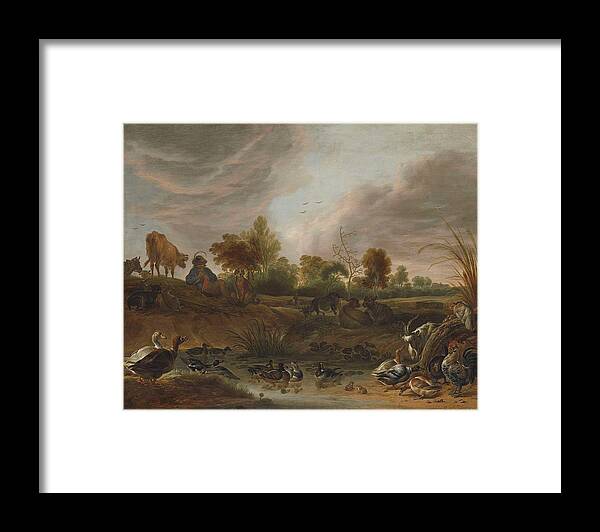 Landscape With Animals Framed Print featuring the painting Landscape With Animals by MotionAge Designs