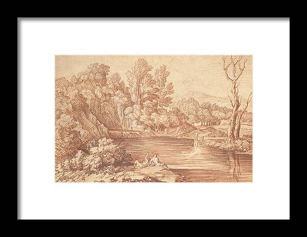 17th Century Art Framed Print featuring the photograph Landscape with Figures on the Bank of a River by Gaspard Dughet