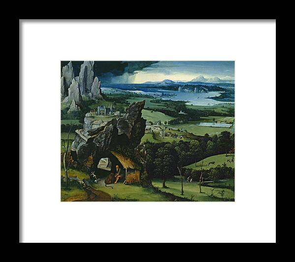 Joachim Patinir Framed Print featuring the painting Landscape with Saint Jerome by Joachim Patinir