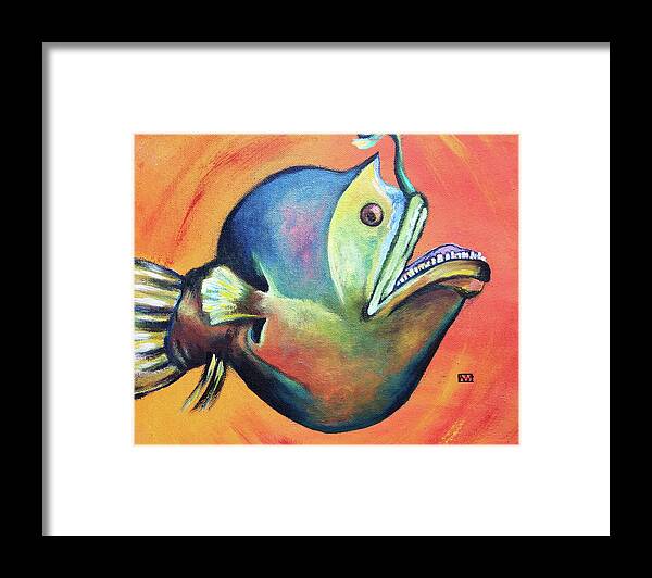 Angler Fish Framed Print featuring the painting Lantern Fish by AnneMarie Welsh