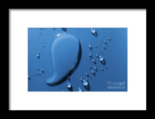 Water Framed Print featuring the photograph Large and small water droplets viewed from above by Simon Bratt