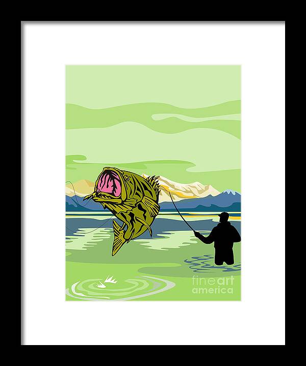 Largemouth Framed Print featuring the digital art Largemouth Bass Fish jumping by Aloysius Patrimonio