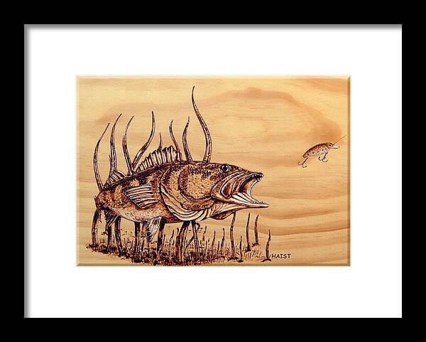 Fish Framed Print featuring the pyrography Largemouth Bass by Ron Haist