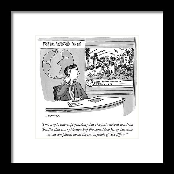 “i’m Sorry To Interrupt You Framed Print featuring the drawing Larry Mossbach has some serious complaints about the season finale of The Affair by Joe Dator