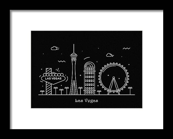 Las Vegas Framed Print featuring the drawing Las Vegas Skyline Travel Poster by Inspirowl Design