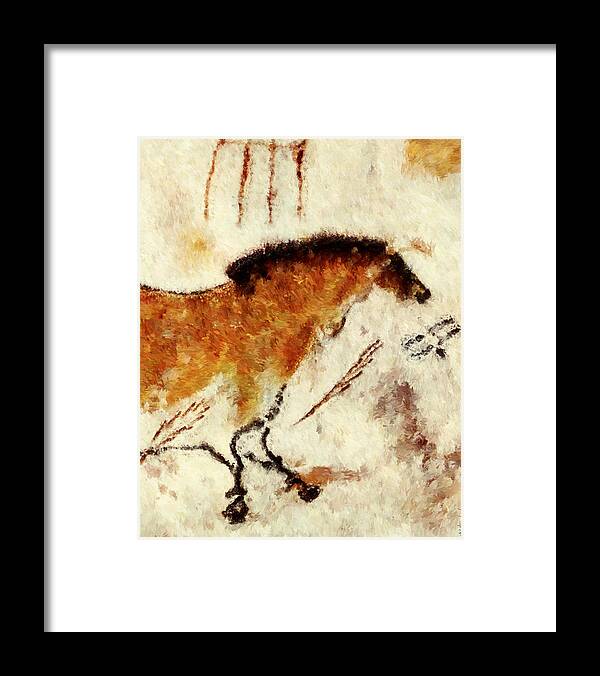Lascaux Prehistoric Horse Framed Print featuring the digital art Lascaux Prehistoric Horse Detail by Weston Westmoreland