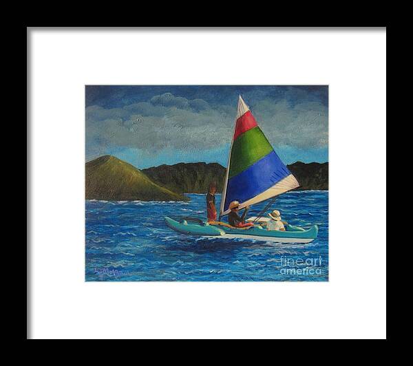 Sailboats Framed Print featuring the painting Last Sail Before the Storm by Laurie Morgan