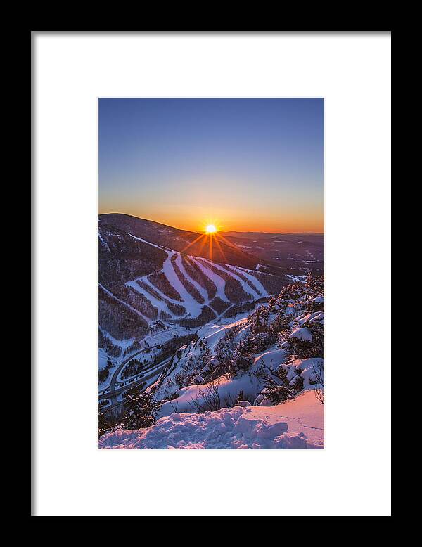 Last Winter Sunset Over Cannon Mountain Framed Print featuring the photograph Last Winter Sunset over Cannon Mountain Vertical by White Mountain Images
