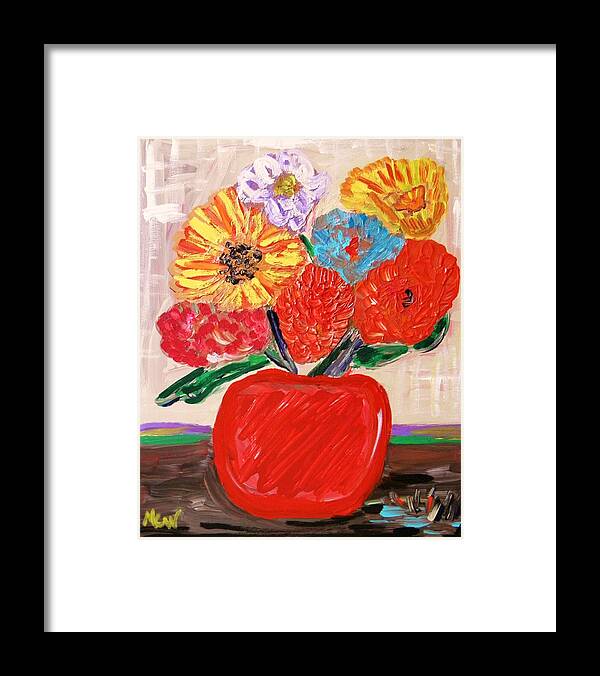 Floral Framed Print featuring the painting Lattice and Red Vase by Mary Carol Williams