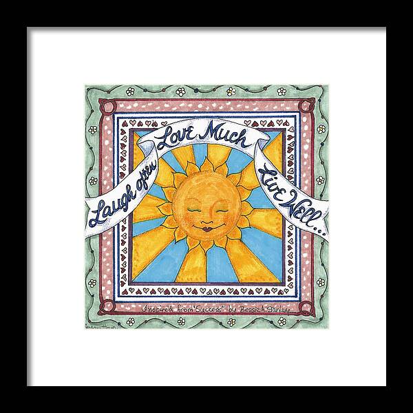 Laugh Often Framed Print featuring the mixed media Laugh Love Live by Stephanie Hessler