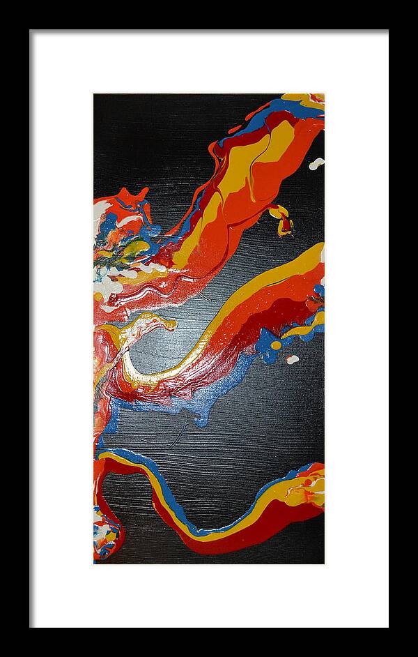 This Is An Acrylic Painting Using The Flow Technique. Each Color Is Mixed With A Medium So It Can Be Poured Onto A Canvas. The Canvas Is Tilted To Move The Colors Inn Different Patterns. Framed Print featuring the painting Lava Flow by Martin Schmidt