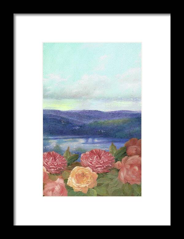 Tonal Landscape Framed Print featuring the painting Lavender Morning with Roses by Judith Cheng