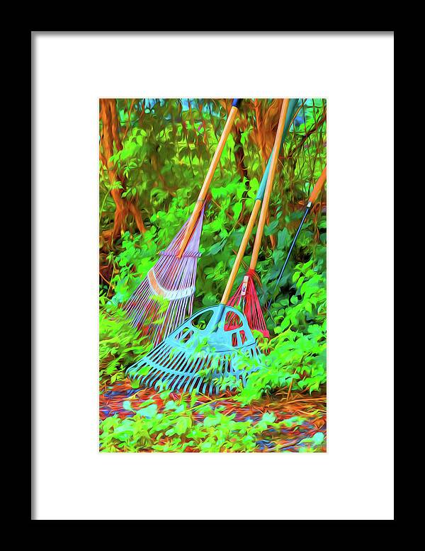 Lematis Vine Framed Print featuring the photograph Lawn Tools by Tom Singleton