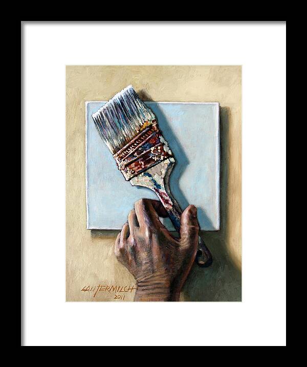 Still Life Framed Print featuring the painting Laying Down the Paint Brush by John Lautermilch