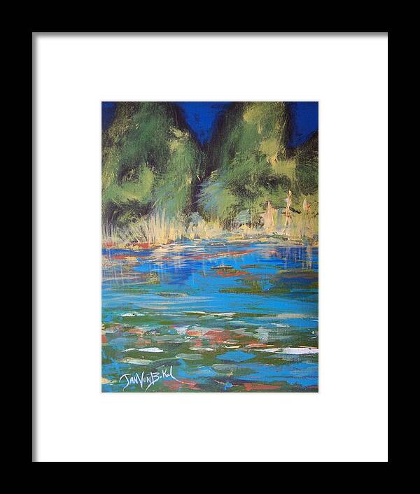 Acrylic Framed Print featuring the painting Lazy Lake by Jan VonBokel
