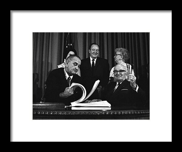 History Framed Print featuring the photograph Lbjs Great Society Programs. President by Everett