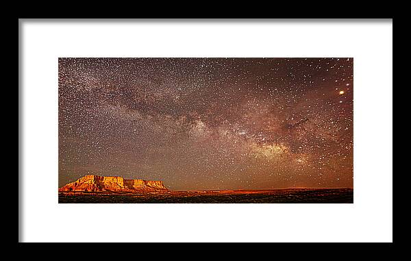 Arizona Framed Print featuring the photograph LChee Rock Milky Way Panorama by Jean Clark