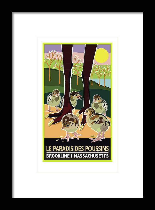 Brookline Turkeys Framed Print featuring the digital art Le Paradis des Poussins by Caroline Barnes