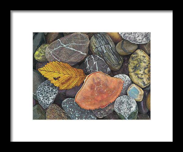 Birdseye Art Studio Framed Print featuring the painting Leaf and Crab Shell by Nick Payne