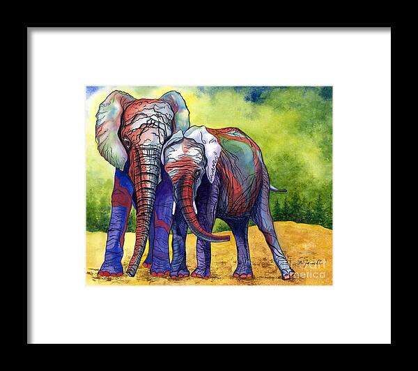 Elephants Framed Print featuring the painting Lean on Me by Barbara Jewell