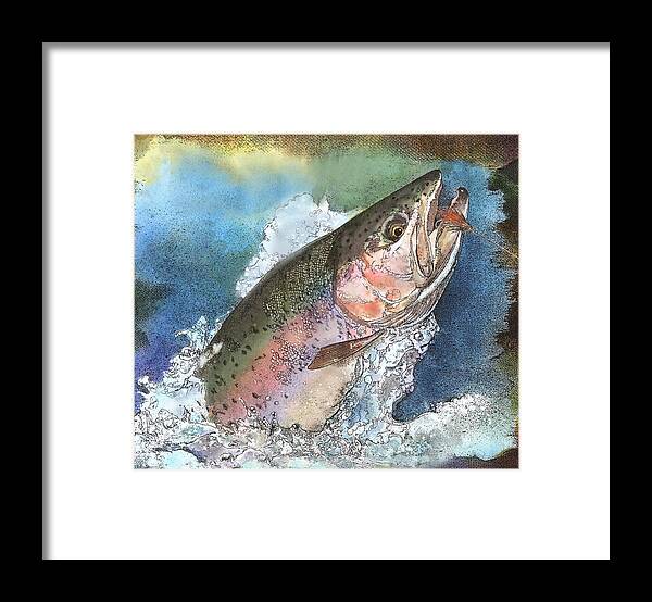 Fishing Framed Print featuring the painting Leaping Rainbow Trout by John Dyess