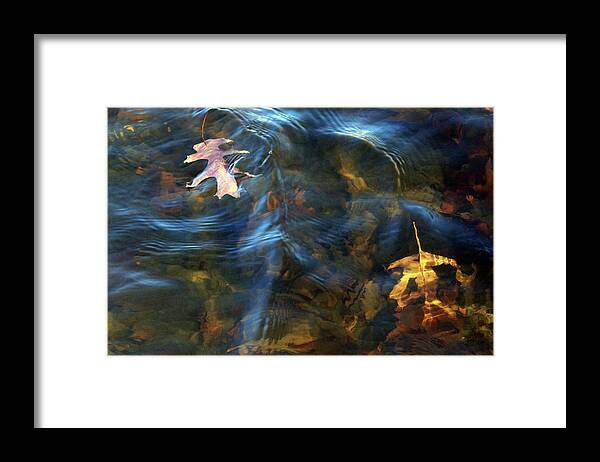 Leaves Framed Print featuring the photograph Autumn Leaves In Shallow Water With Ripples by Cora Wandel