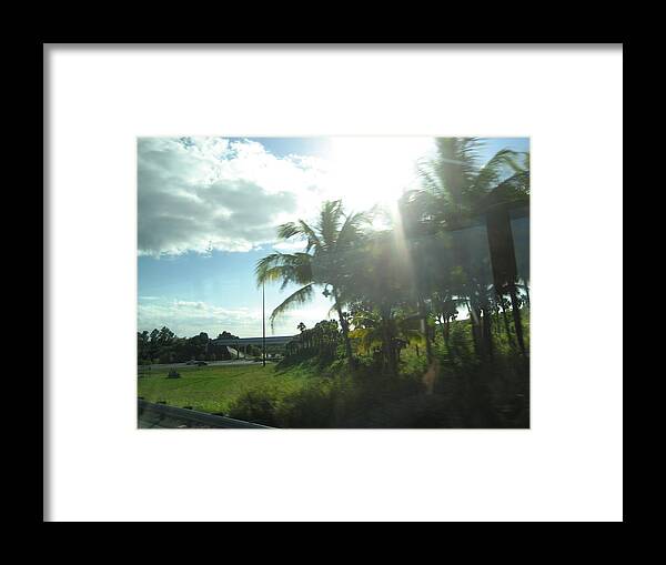 Palm Trees. Light. Photograph. Landscape Bus Ride. Miami Framed Print featuring the photograph Leaving Miami by Stephen Hawks