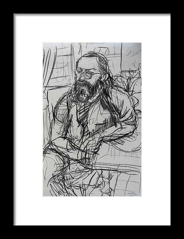 Seated Framed Print featuring the drawing Lee seated at table by Peregrine Roskilly