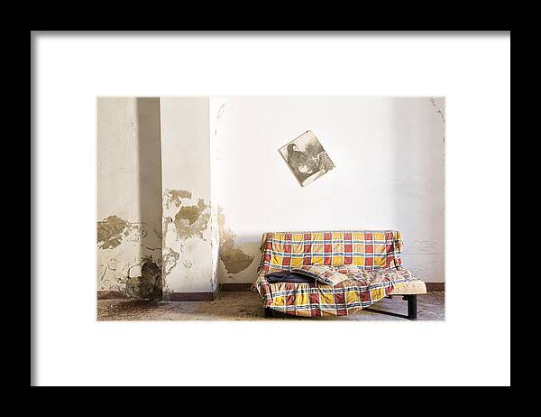 Abandoned Building Framed Print featuring the photograph Left Behind Sofa - Abandoned Building by Dirk Ercken