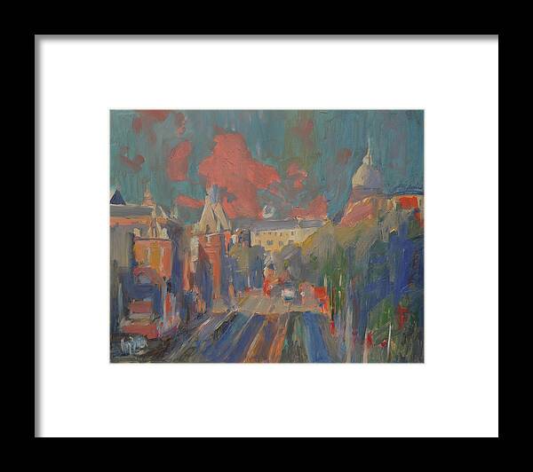 Red Cloud Framed Print featuring the painting Leidse Plein red cloud by Nop Briex