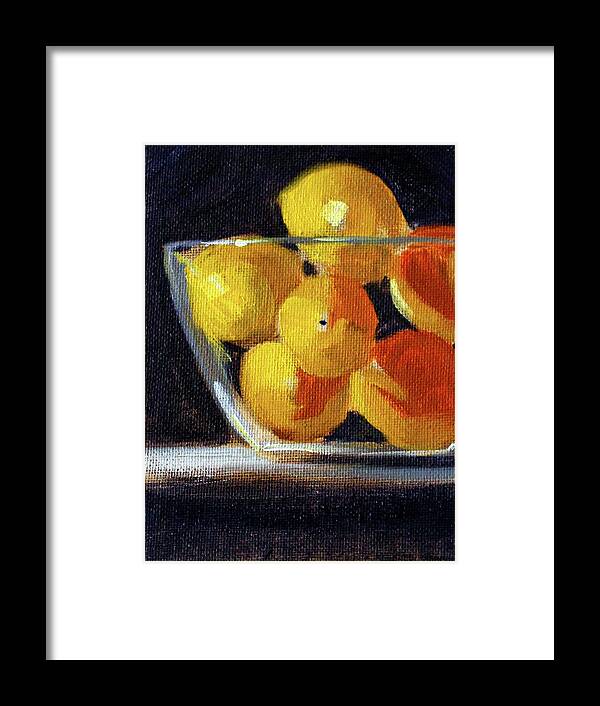 Citrus Fruit Painting Framed Print featuring the painting Lemon Bowl by Nancy Merkle