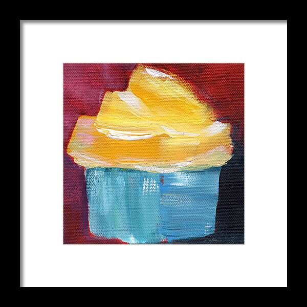 Cupcake Framed Print featuring the painting Lemon Cupcake- Art by Linda Woods by Linda Woods