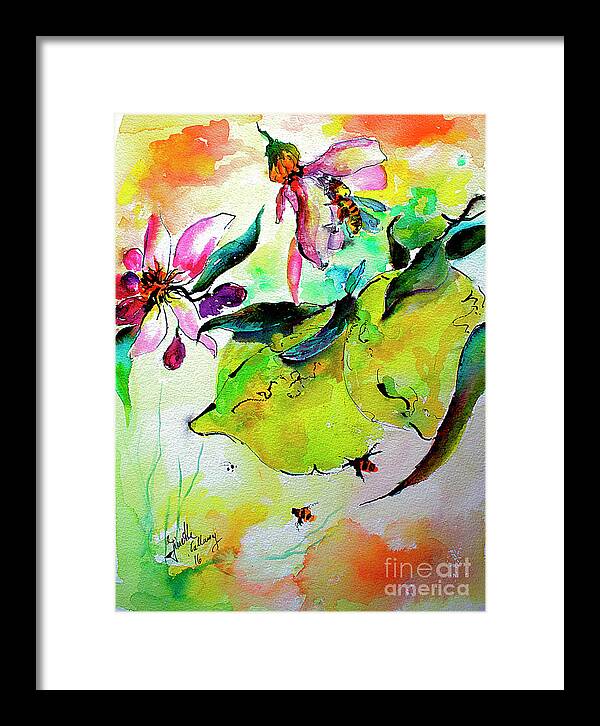 Lemons Framed Print featuring the painting Lemon Garden Blossoms and Bees by Ginette Callaway