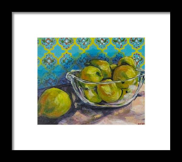 Yellow Framed Print featuring the painting Lemons by Barbara O'Toole