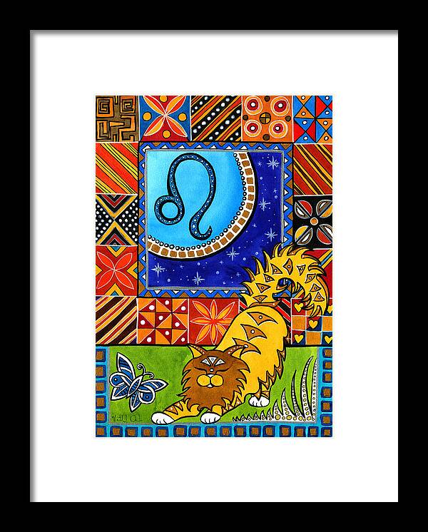 Cat Framed Print featuring the painting Leo Cat Zodiac by Dora Hathazi Mendes