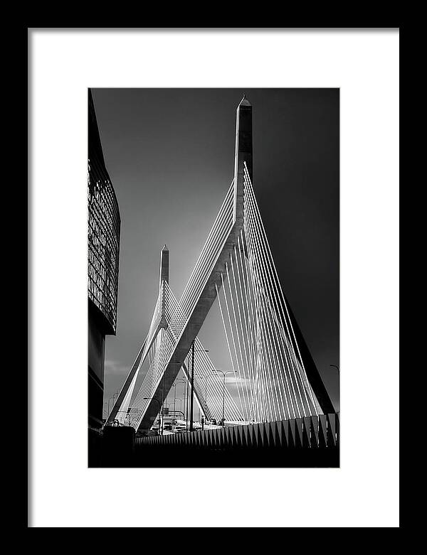 Boston Framed Print featuring the photograph Leonard P Zakim Bridge in Black and White by Joann Vitali