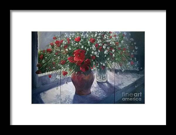 Remembrance Framed Print featuring the painting Lest we Forget...triptych by Lizzy Forrester