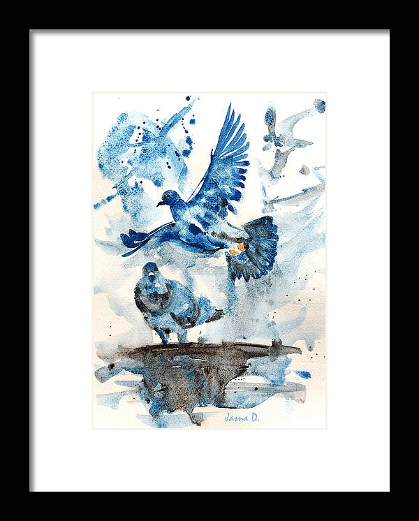 Birds Framed Print featuring the painting Let me free by Jasna Dragun