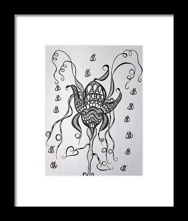 Design Framed Print featuring the drawing Let me tell you ....Flowers and bees by Rosita Larsson