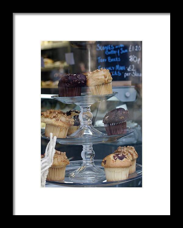 Cake Cake Stand Glass Muffins Dessert Shop Window Framed Print featuring the photograph Let Them Eat Cake by In Plain Sight