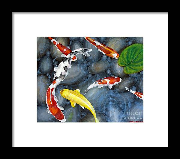 Koi Fish Framed Print featuring the painting Let's Go Swimming by Laura Forde