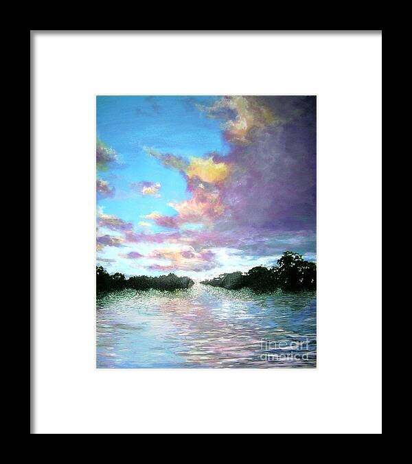 Ocean Framed Print featuring the painting L'heure Mauve by Marie-Line Vasseur