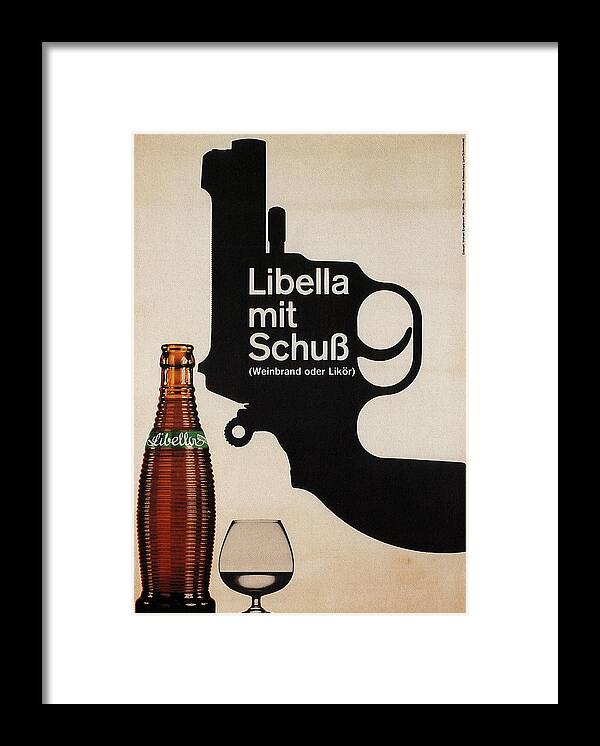 Libella Mit Schub Framed Print featuring the mixed media Libella Mit Schub - Drinks, Revolver - Vintage Alcohol Poster by Studio Grafiikka
