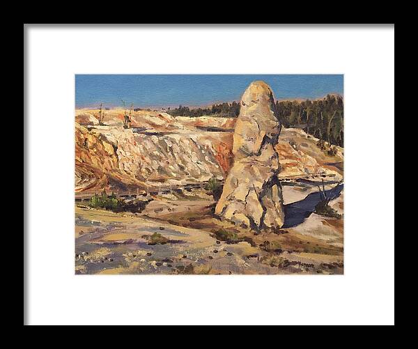 Yellowstone Framed Print featuring the painting Liberty Cap, Mammoth Terraces, Yellowstone NP by Les Herman