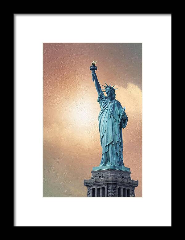 'cityscapes And Skylines' Collection By Serge Averbukh Framed Print featuring the digital art Liberty Enlightening the World by Serge Averbukh