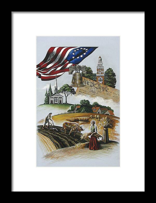 1776 Flag Framed Print featuring the painting Liberty Rising by Joan Garcia