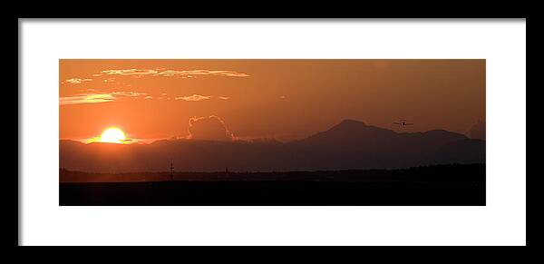Sunset Framed Print featuring the photograph Light airplane landing at sunset on the summer solstice by Ian Middleton