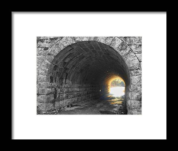 Tunnel Framed Print featuring the photograph Light At The End by Kathy Jennings